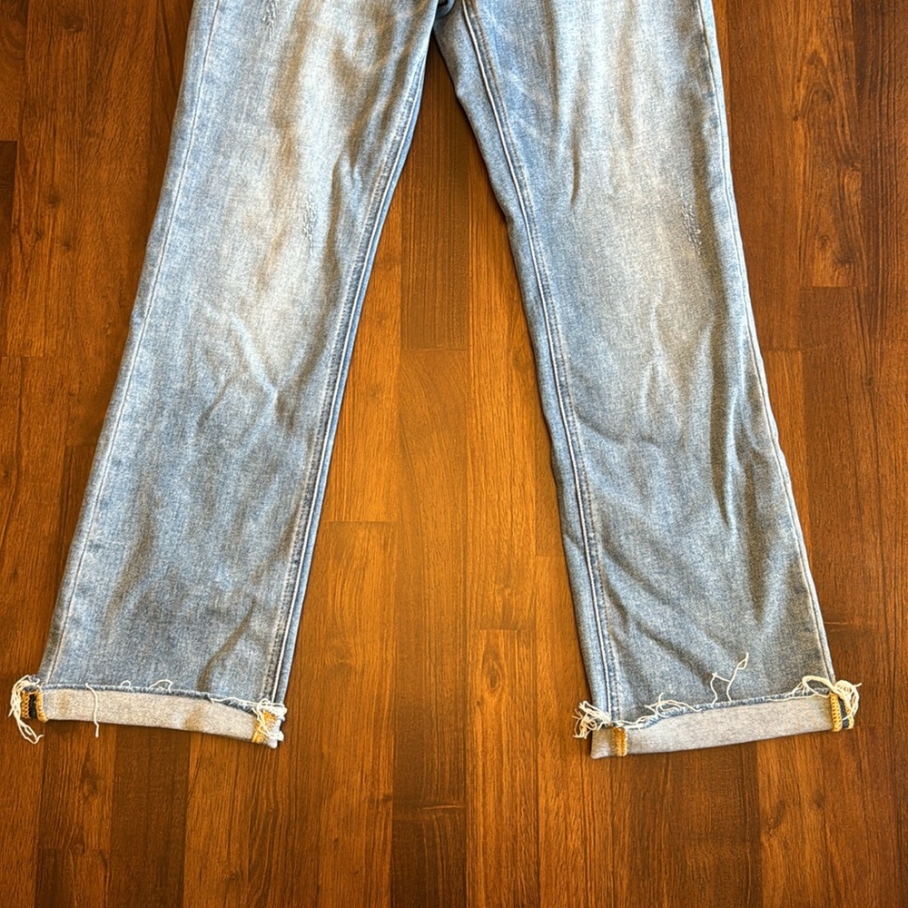 Risen High Rise Button Fly Straight Leg Cuffed Jeans View 3